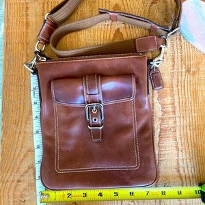 EUC Coach Brown Leather Crossbody, Buckle, Zipper with Adjustable Canvas Strap